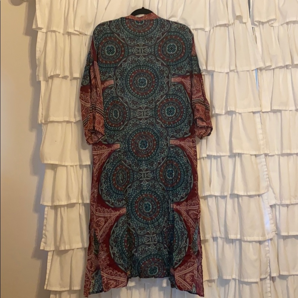 Maroon & Turquoise Long Kimono